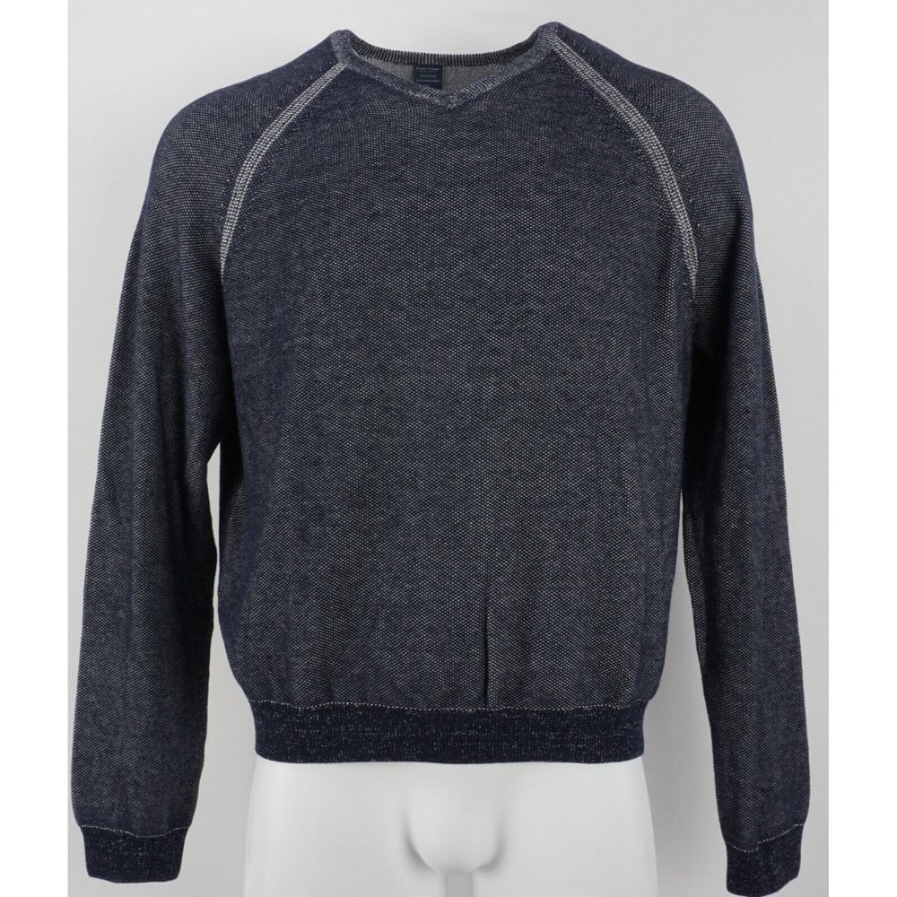 New Tailor Vintage Reversible Mens Size M / 2XL Blue White Cotton V-Neck Sweater